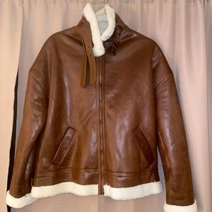 Shearling Brown Leather Jacket by Lioness